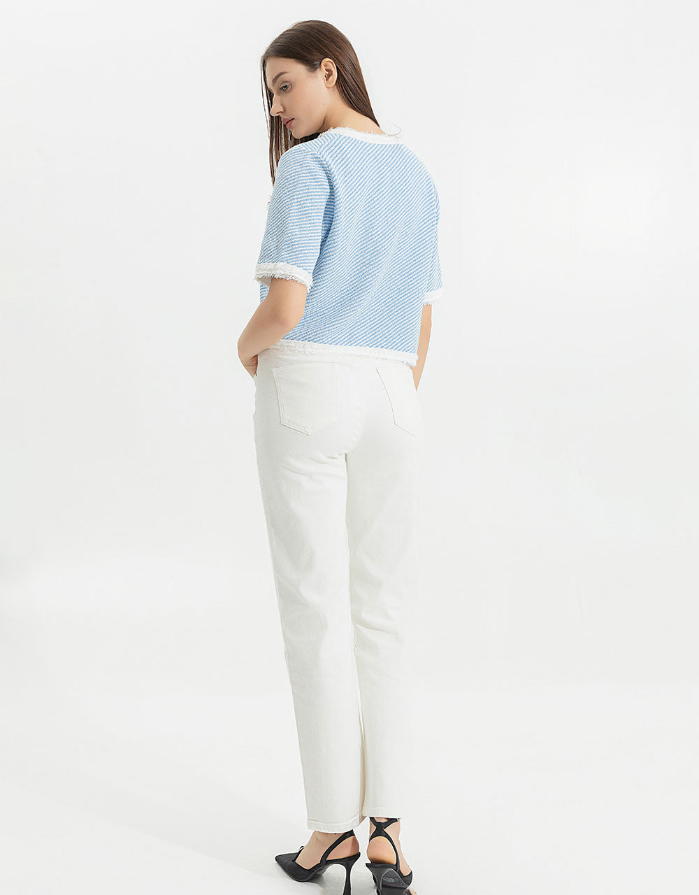 Raw Hem Crew Neck Knitted Cardigan - Image 5