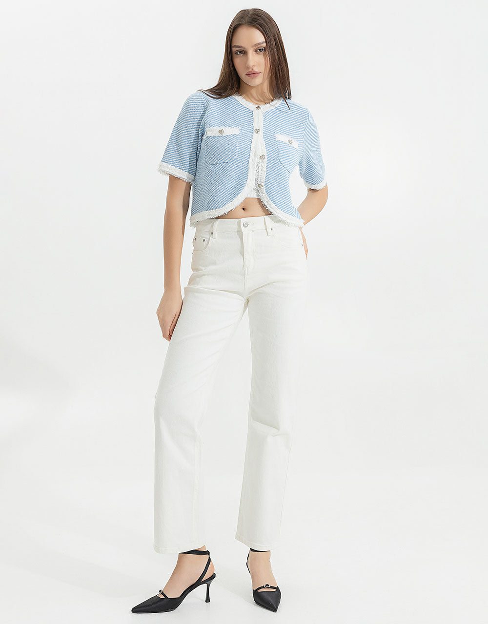 Raw Hem Crew Neck Knitted Cardigan - Image 8