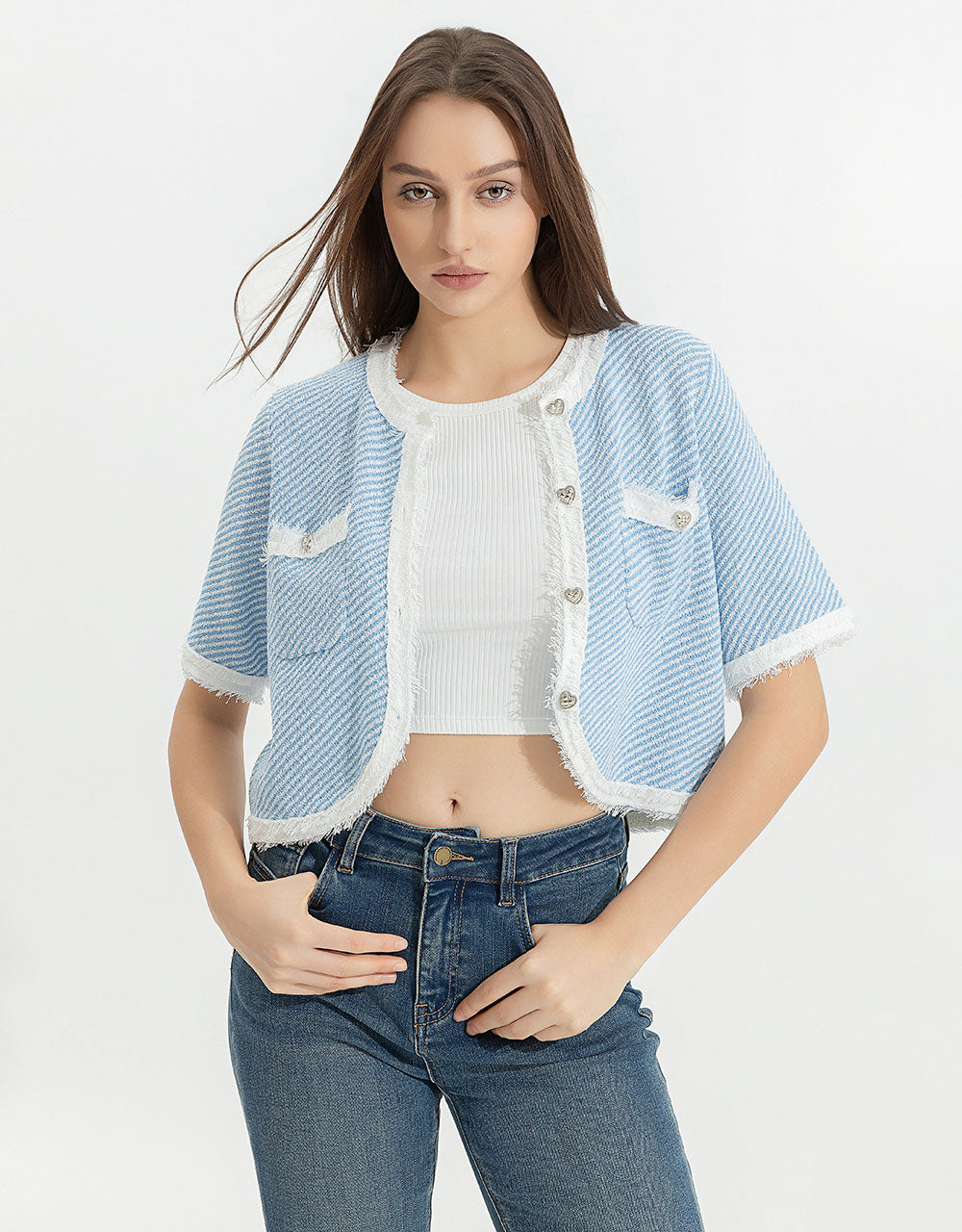 Raw Hem Crew Neck Knitted Cardigan - Image 9