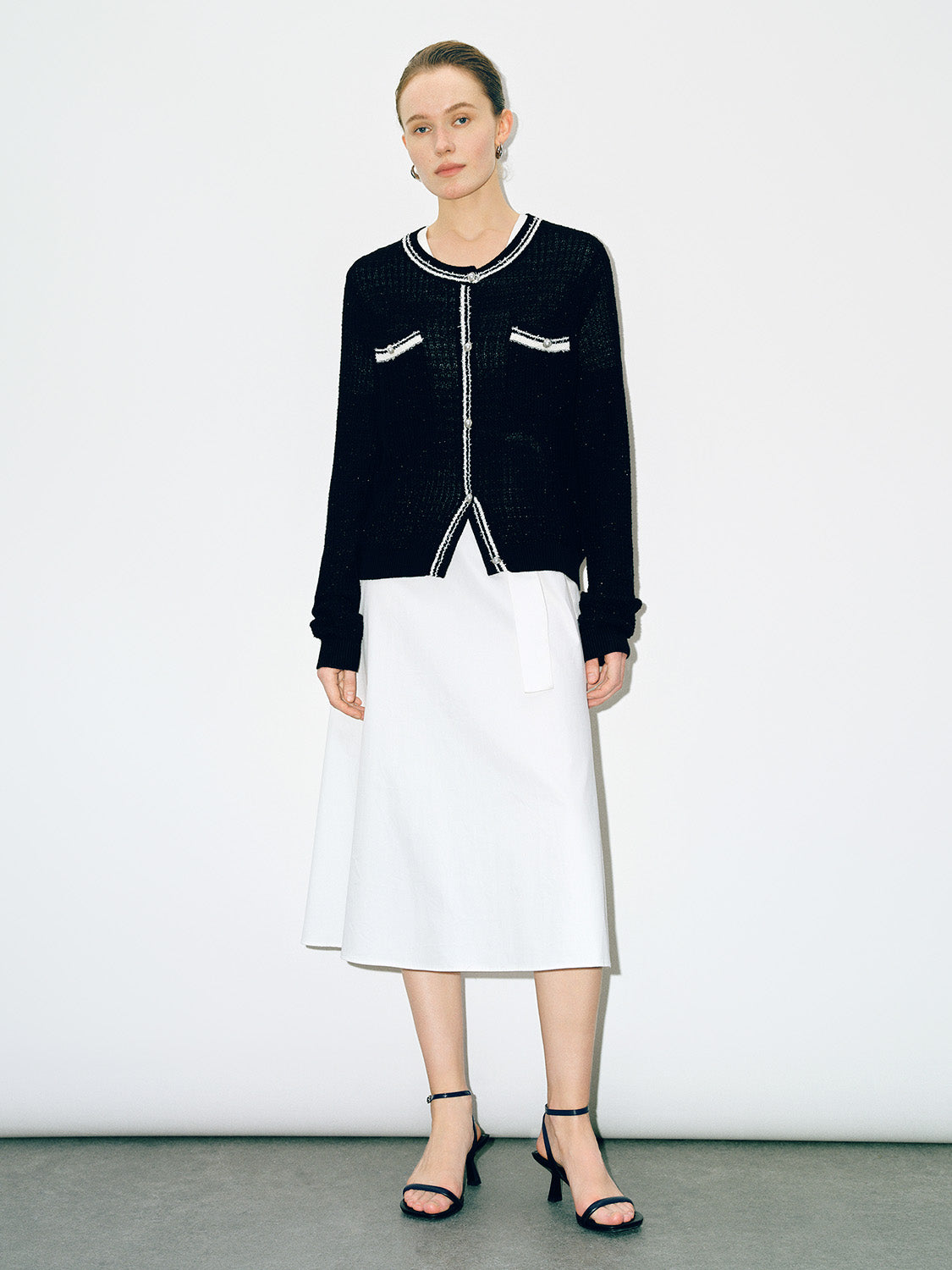 Tweed Crew Neck Knitted Cardigan - Image 23