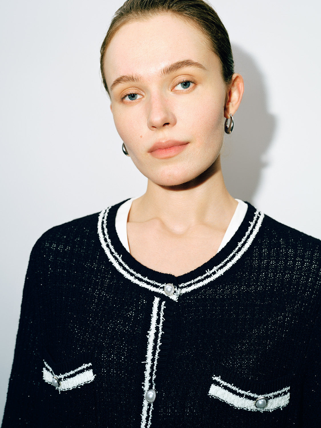 Tweed Crew Neck Knitted Cardigan - Image 24