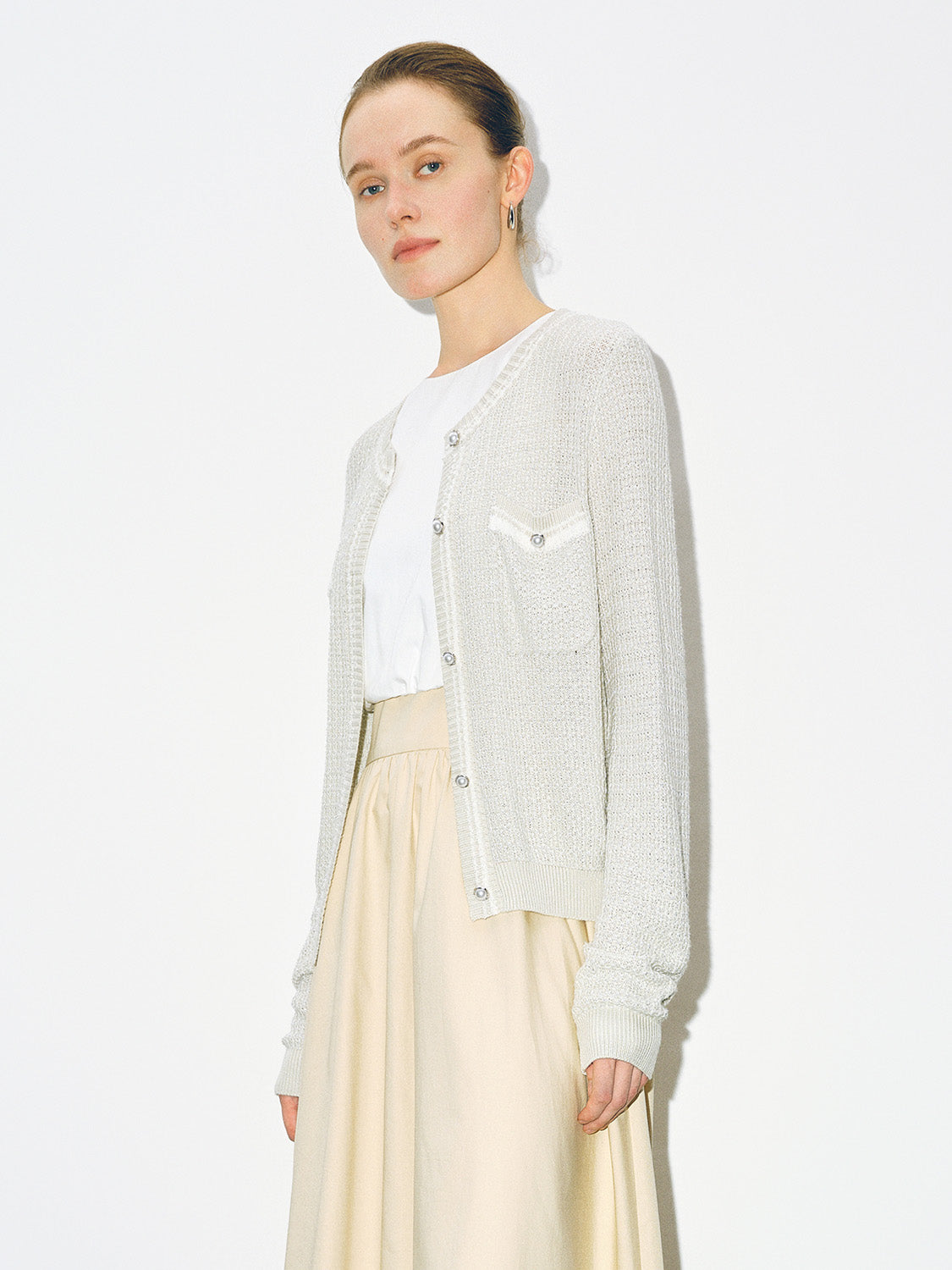 Tweed Crew Neck Knitted Cardigan - Image 27