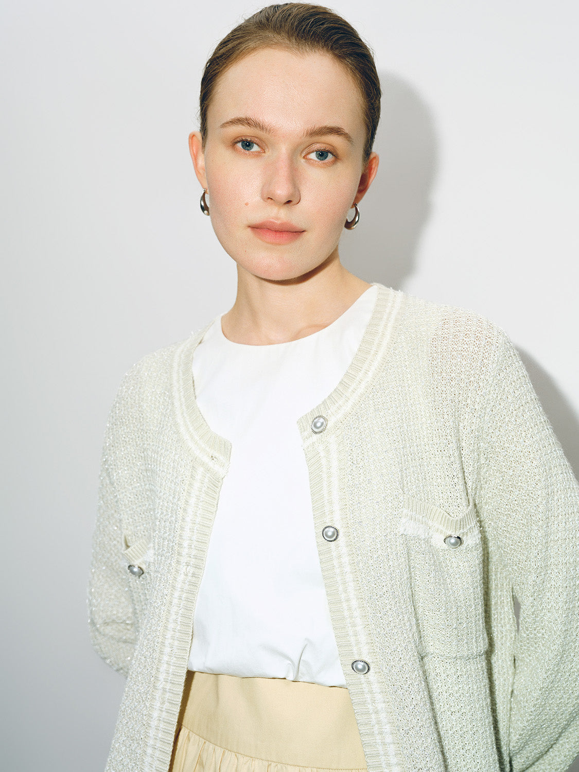 Tweed Crew Neck Knitted Cardigan - Image 30