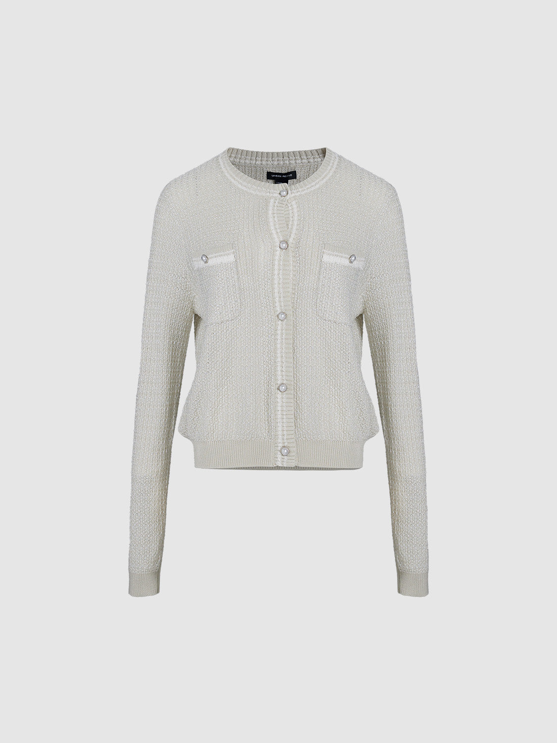 Tweed Crew Neck Knitted Cardigan - Image 31