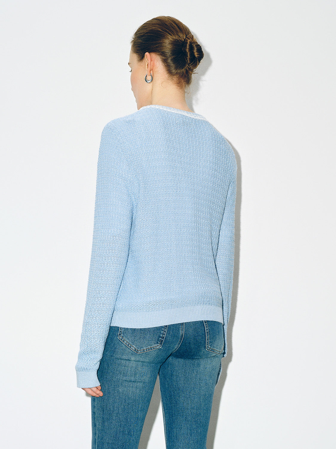 Tweed Crew Neck Knitted Cardigan - Image 34