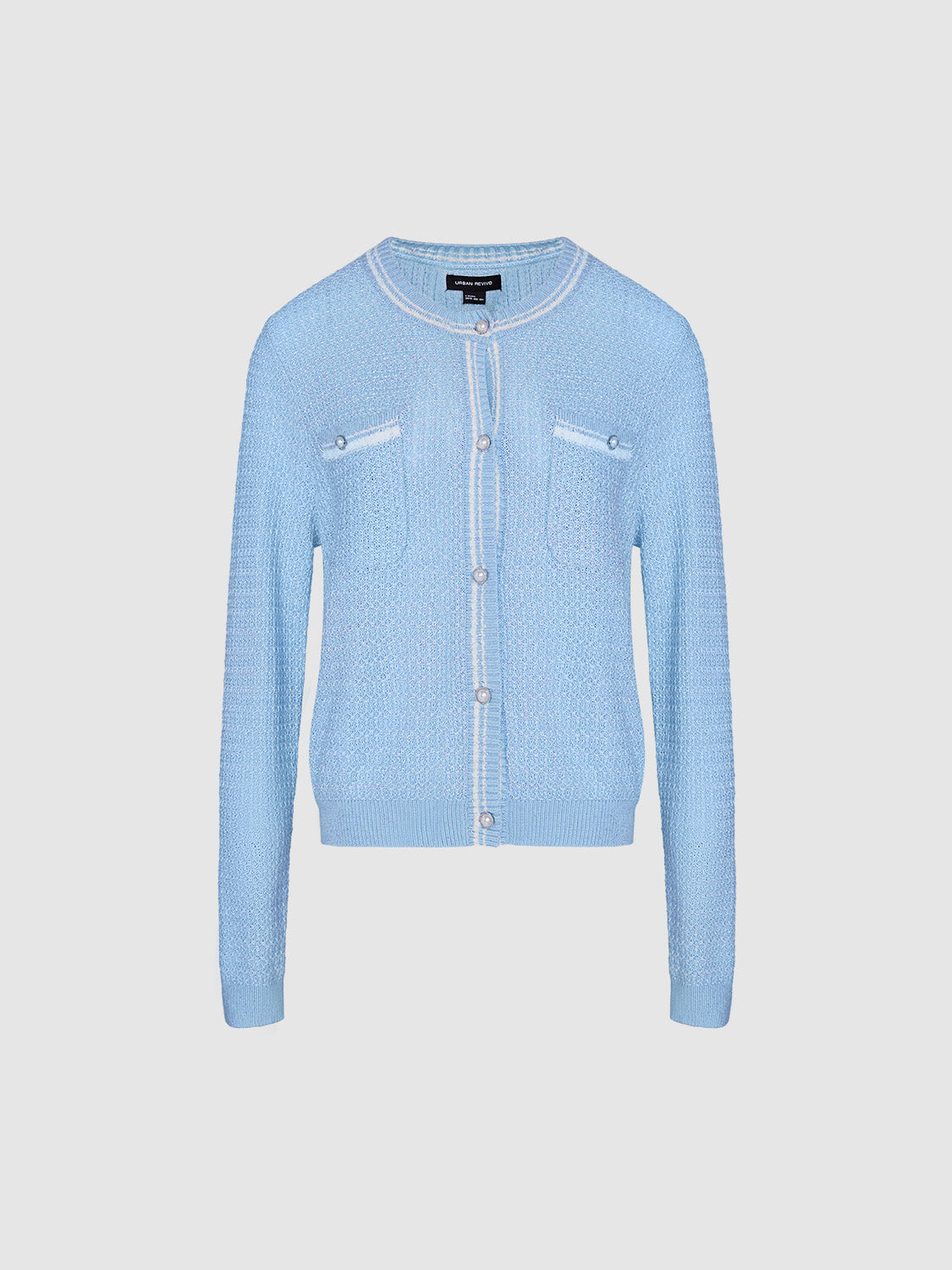 Tweed Crew Neck Knitted Cardigan - Image 37