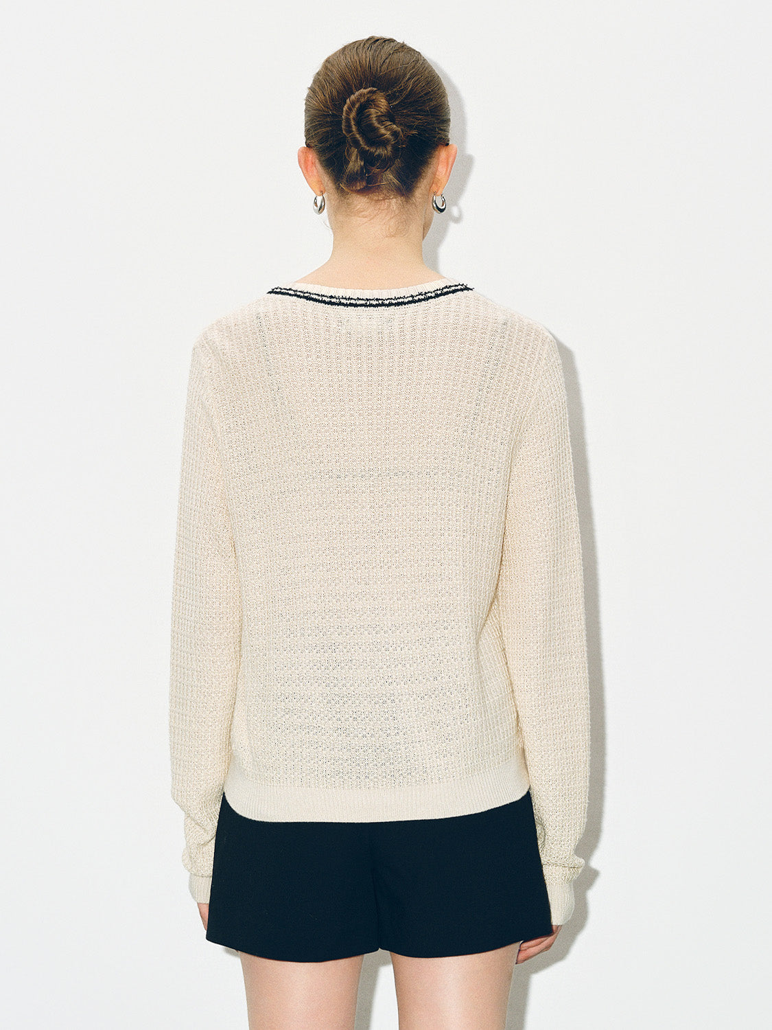 Tweed Crew Neck Knitted Cardigan - Image 16