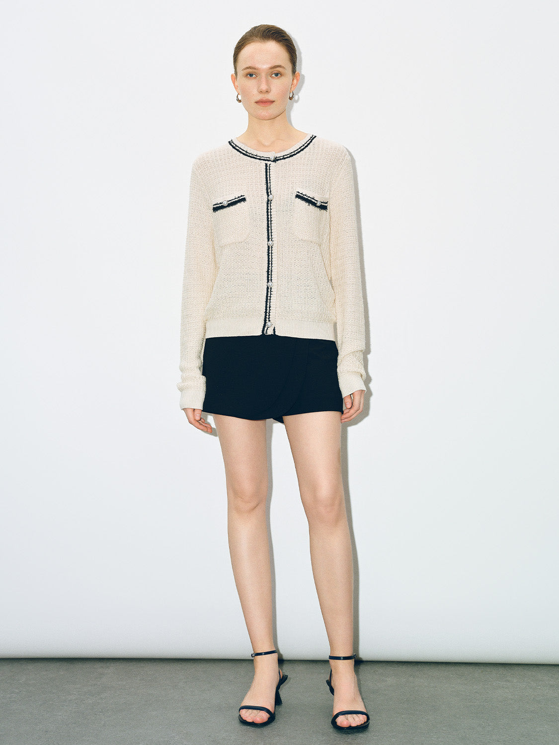 Tweed Crew Neck Knitted Cardigan - Image 17