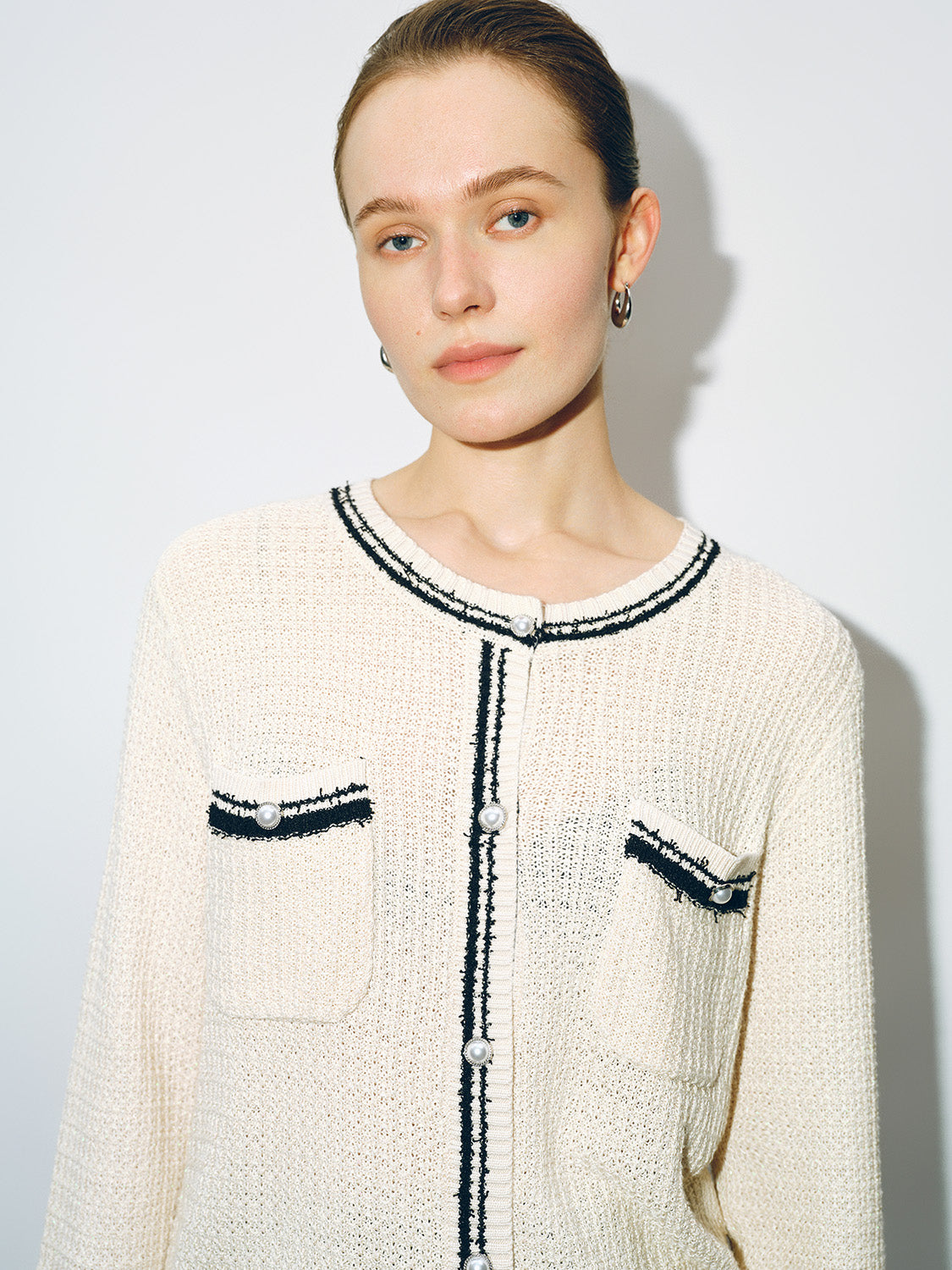 Tweed Crew Neck Knitted Cardigan - Image 18