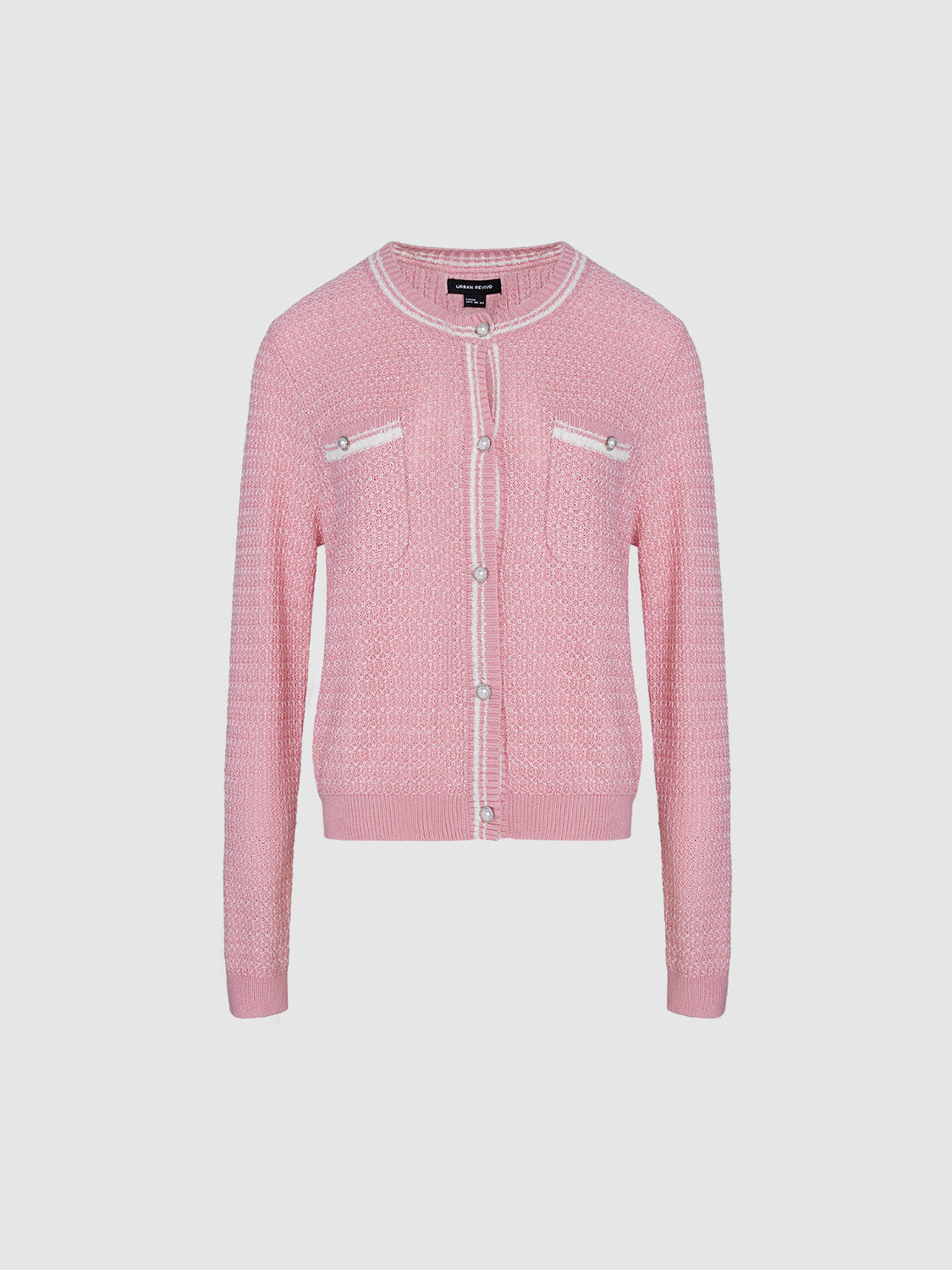 Tweed Crew Neck Knitted Cardigan - Image 4