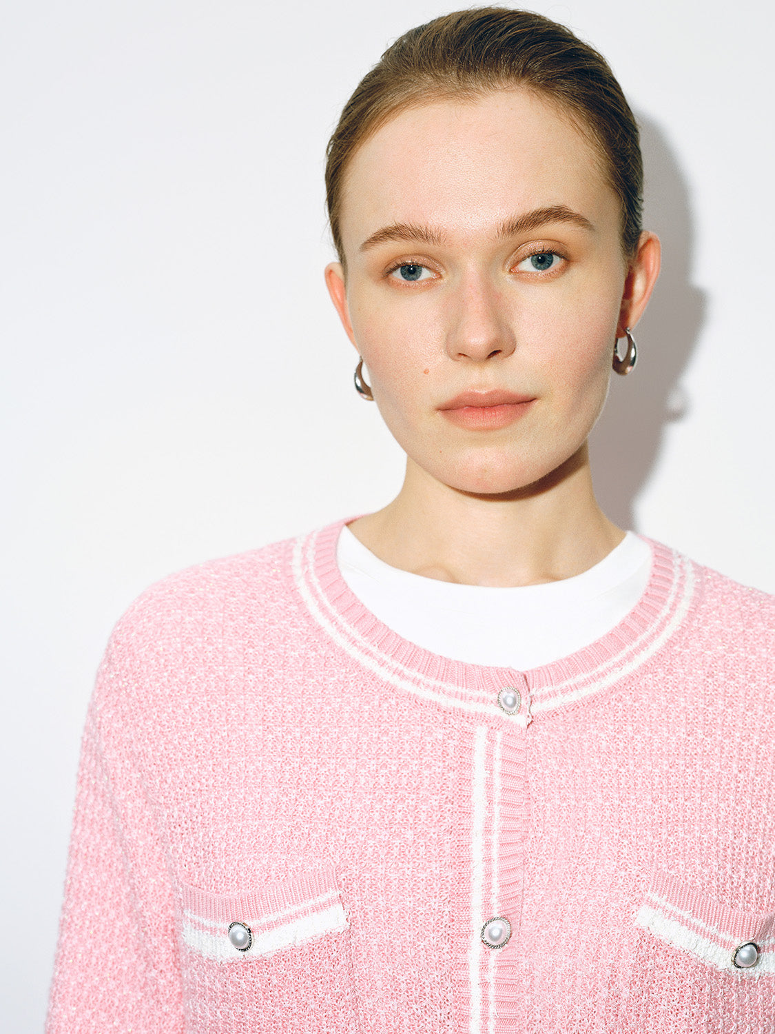 Tweed Crew Neck Knitted Cardigan - Image 5