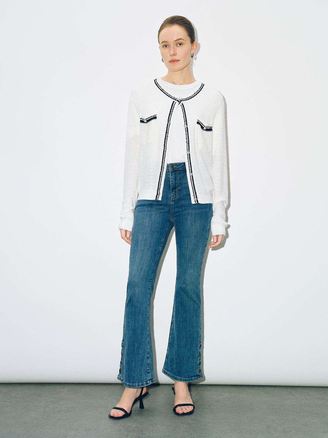 Tweed Crew Neck Knitted Cardigan - Image 12