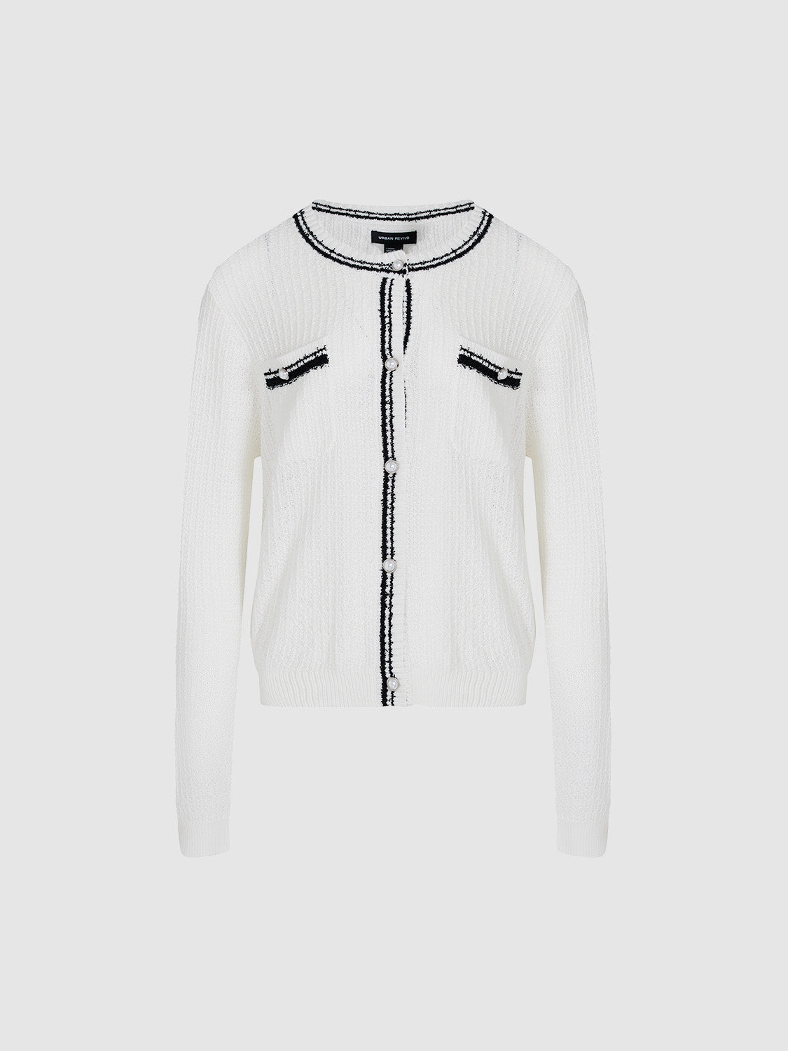 Tweed Crew Neck Knitted Cardigan - Image 38