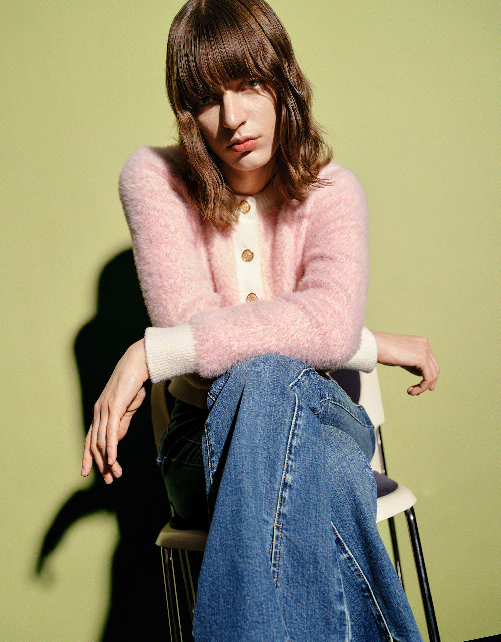 Furry Crew Neck Knitted Cardigan - Image 2