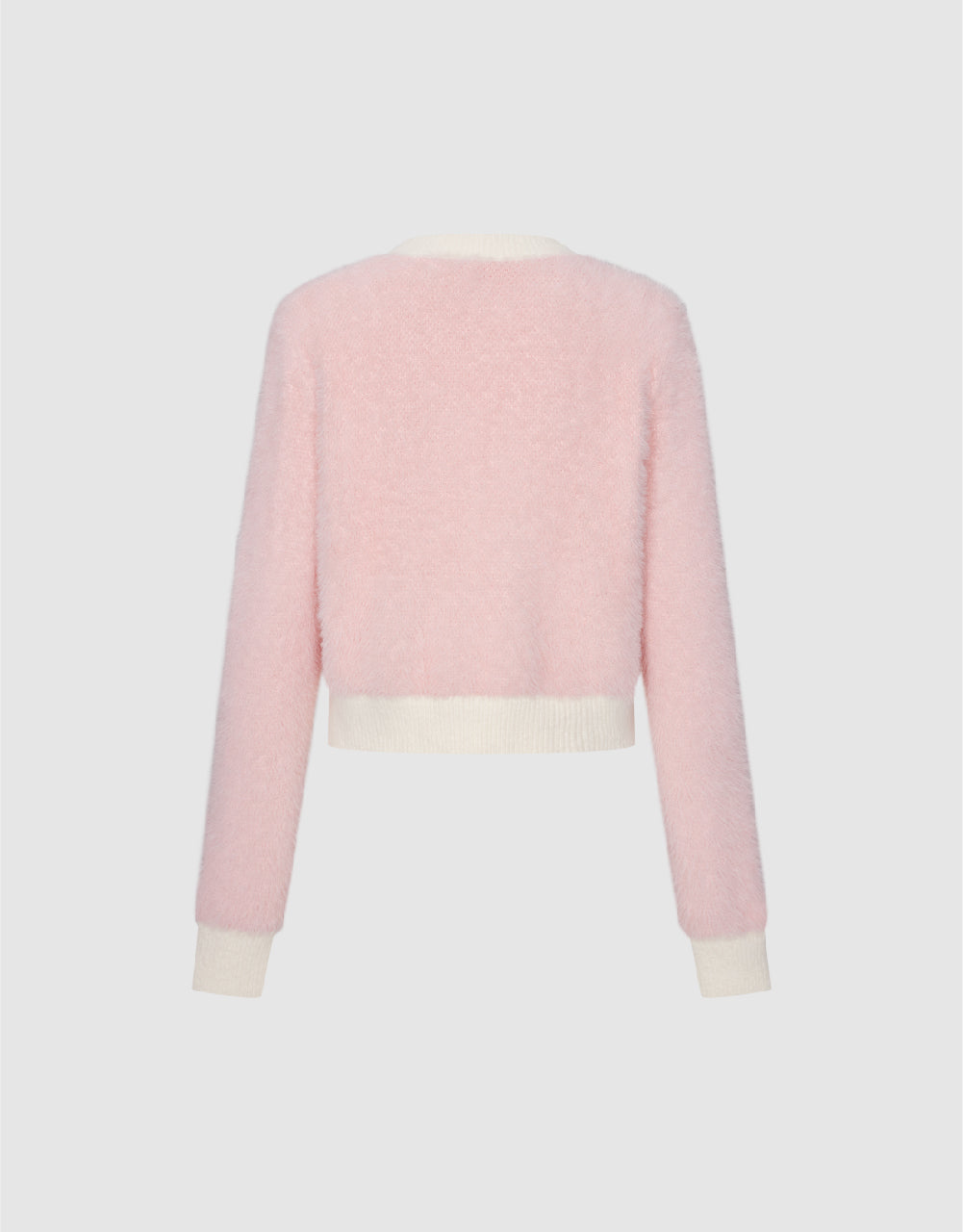 Furry Crew Neck Knitted Cardigan - Image 6
