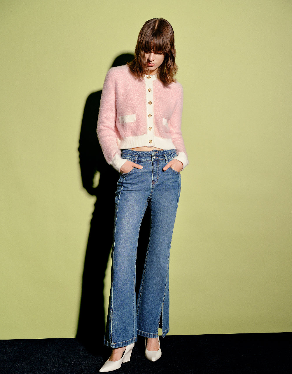 Furry Crew Neck Knitted Cardigan - Image 8