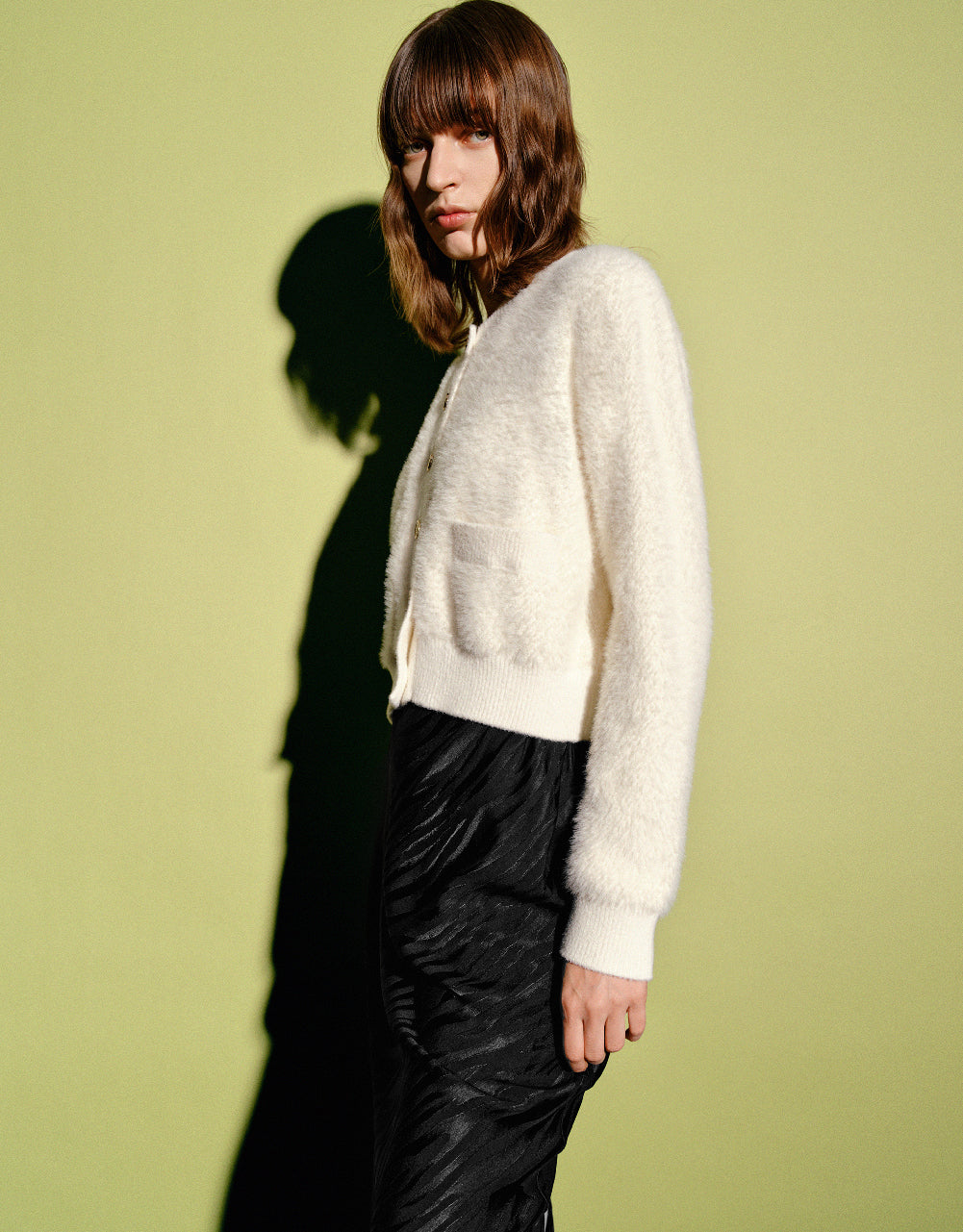 Furry Crew Neck Knitted Cardigan - Image 10