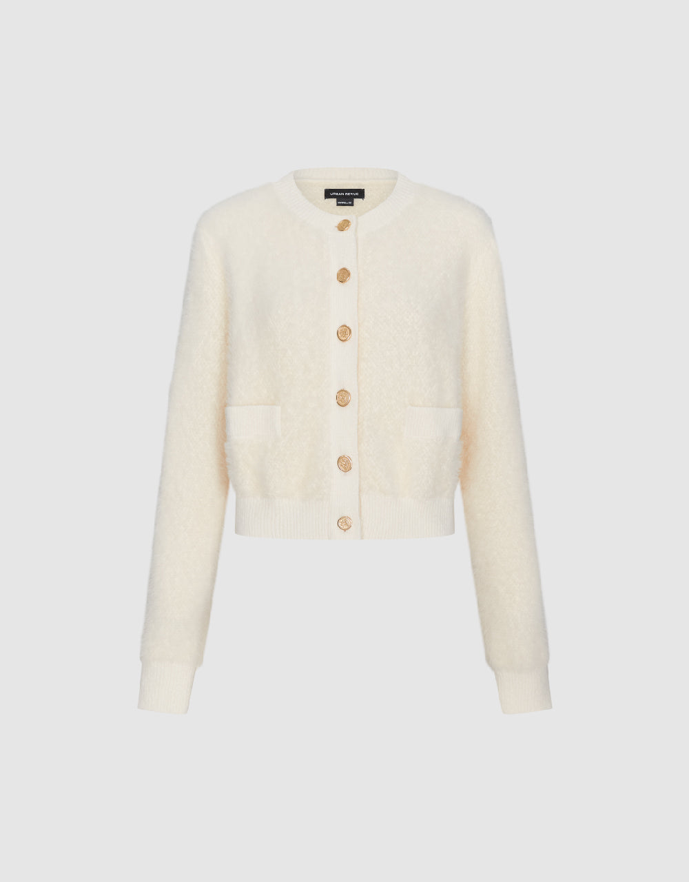 Furry Crew Neck Knitted Cardigan - Image 13