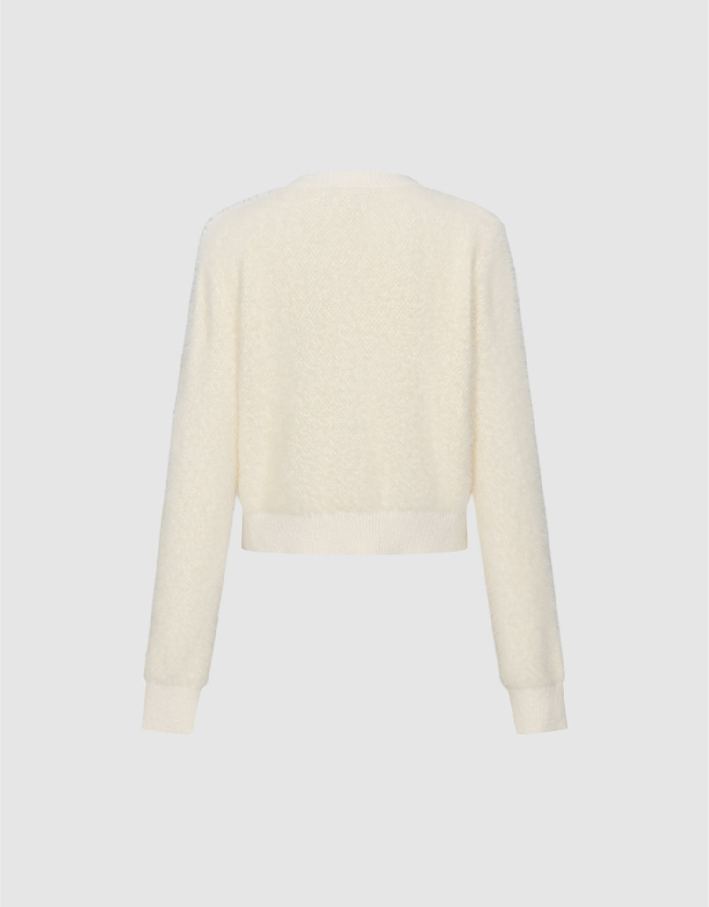 Furry Crew Neck Knitted Cardigan - Image 14