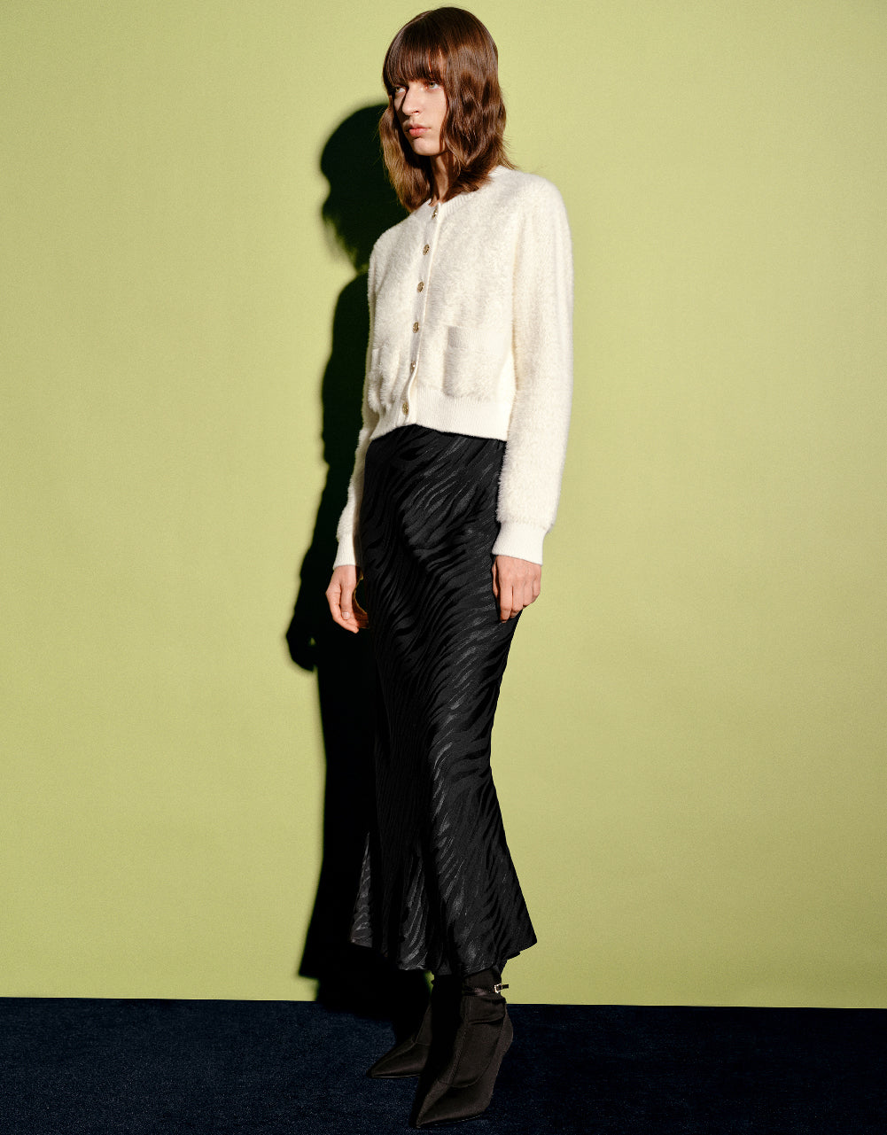 Furry Crew Neck Knitted Cardigan - Image 15