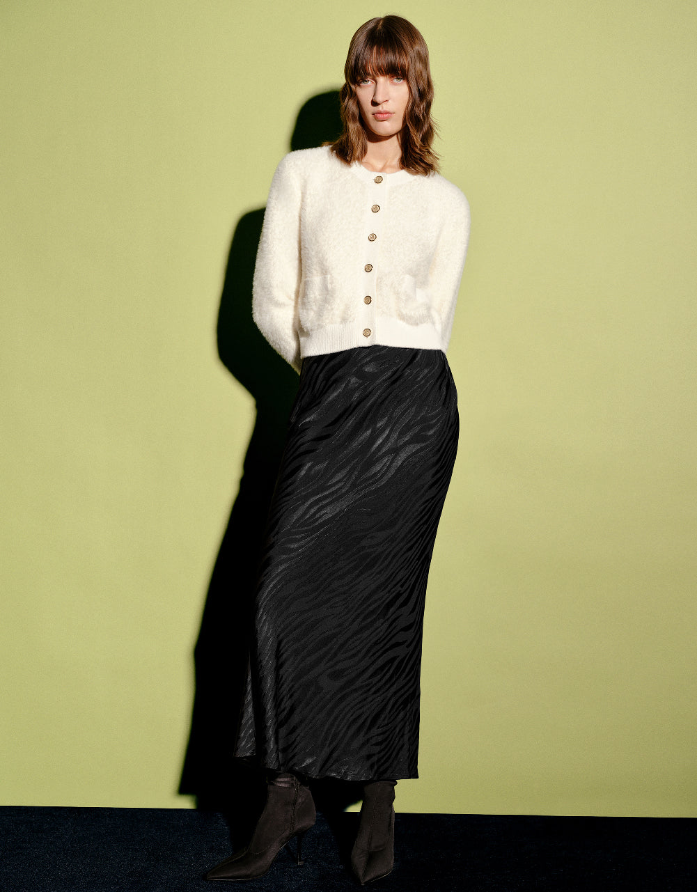 Furry Crew Neck Knitted Cardigan - Image 16