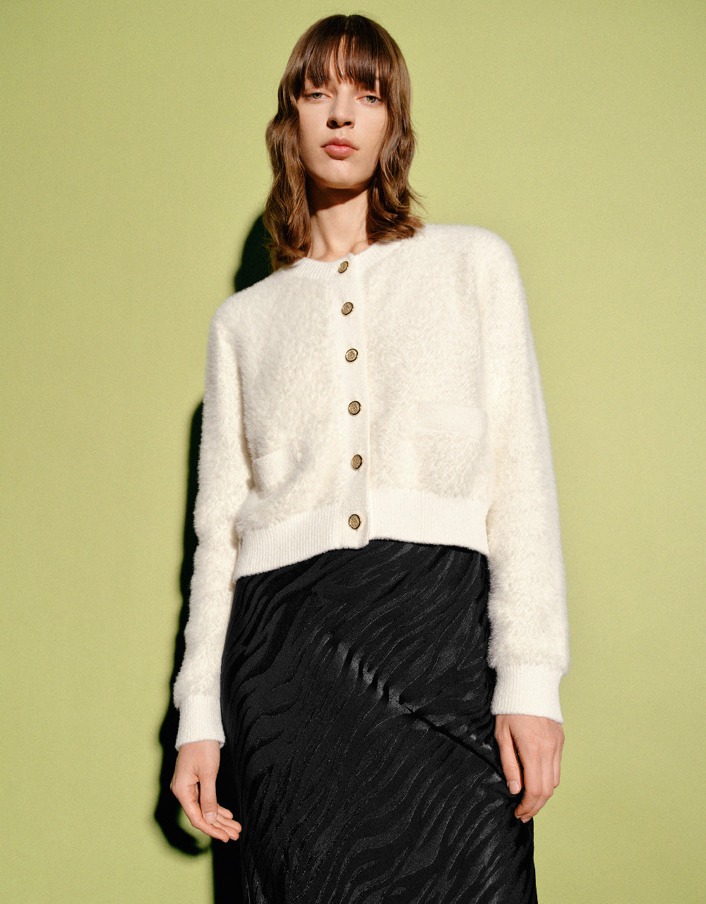 Furry Crew Neck Knitted Cardigan - Image 18