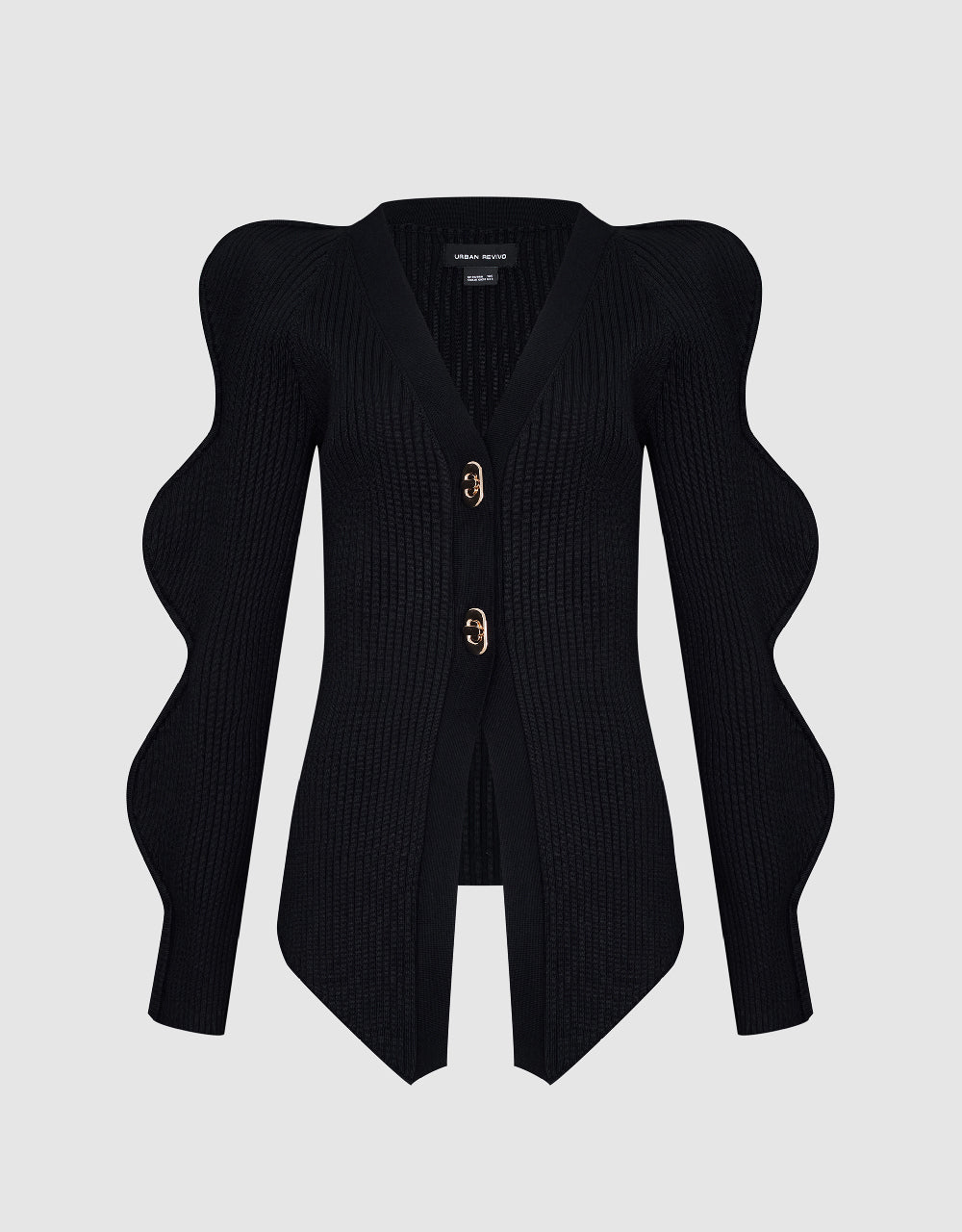 Wave Sleeve V-Neck Knitted Cardigan - Image 9