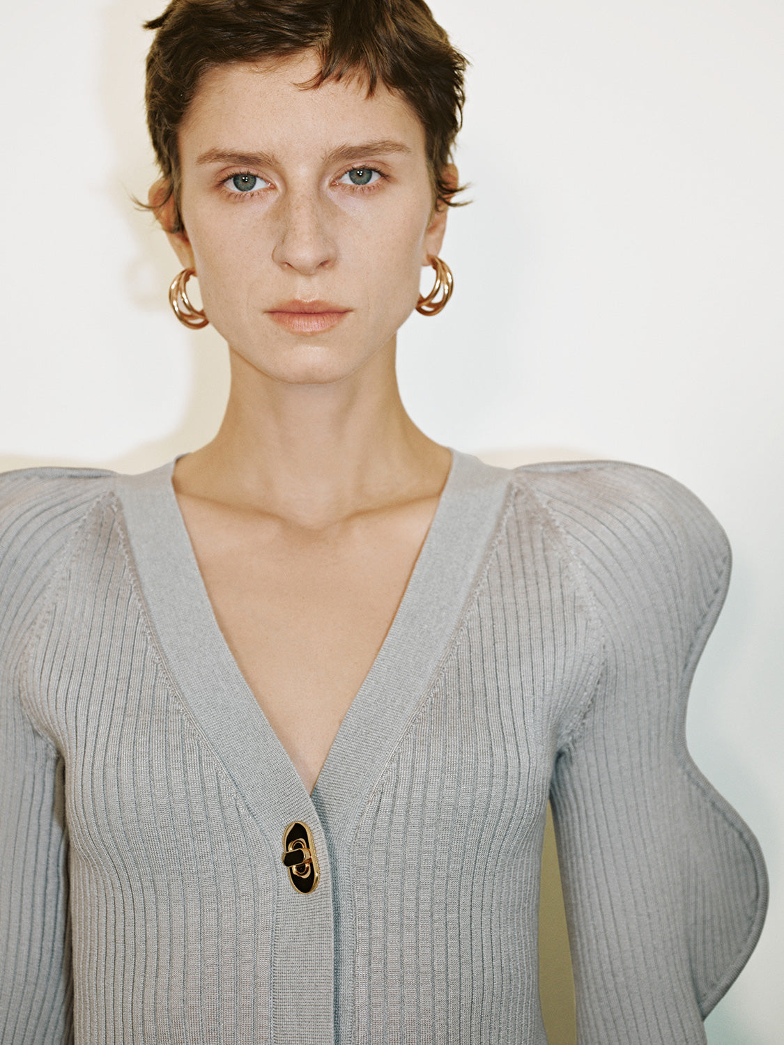 Wave Sleeve V-Neck Knitted Cardigan - Image 31