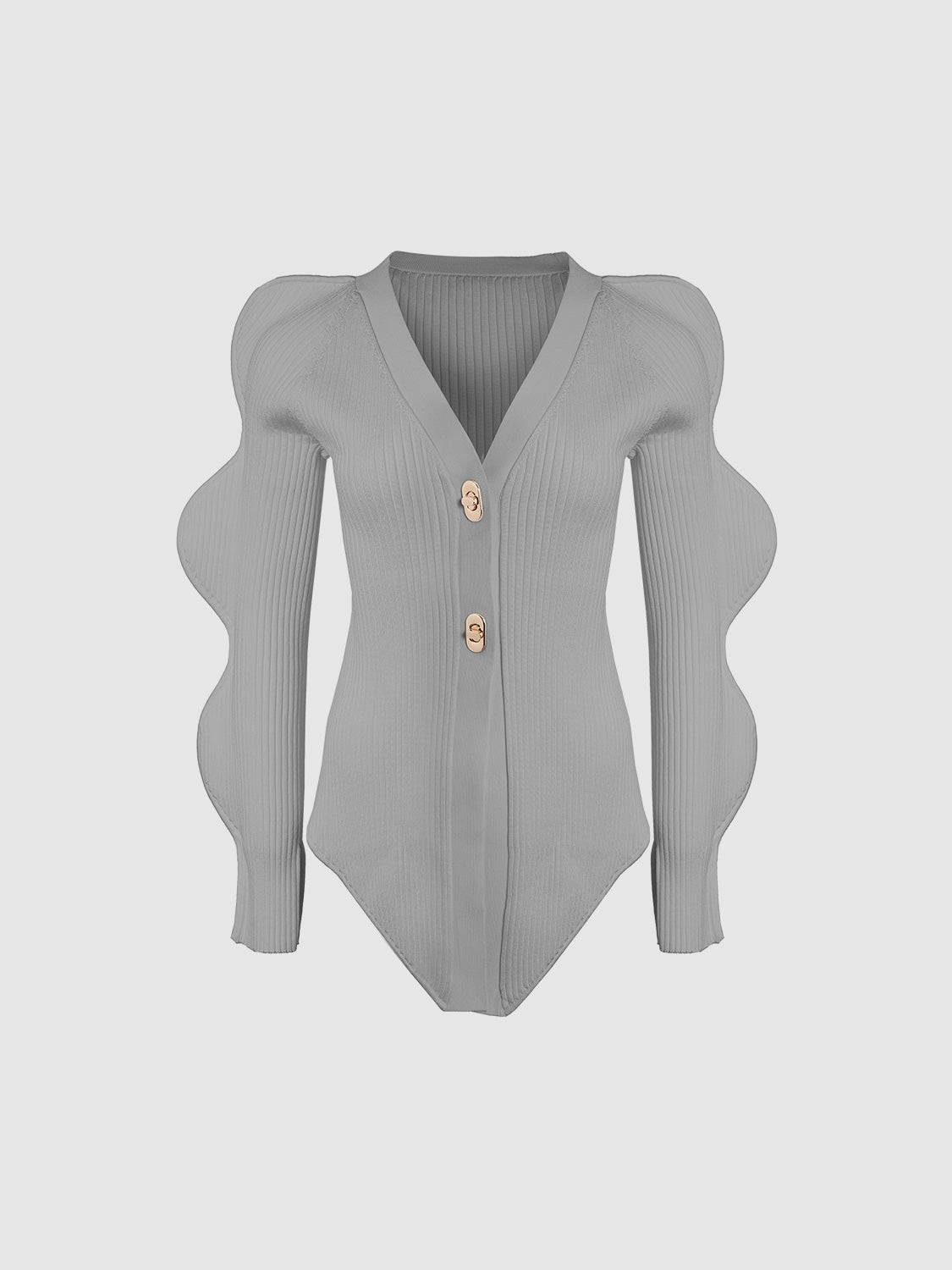 Wave Sleeve V-Neck Knitted Cardigan - Image 32