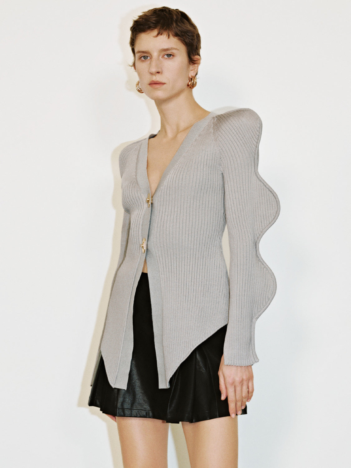 Wave Sleeve V-Neck Knitted Cardigan - Image 29