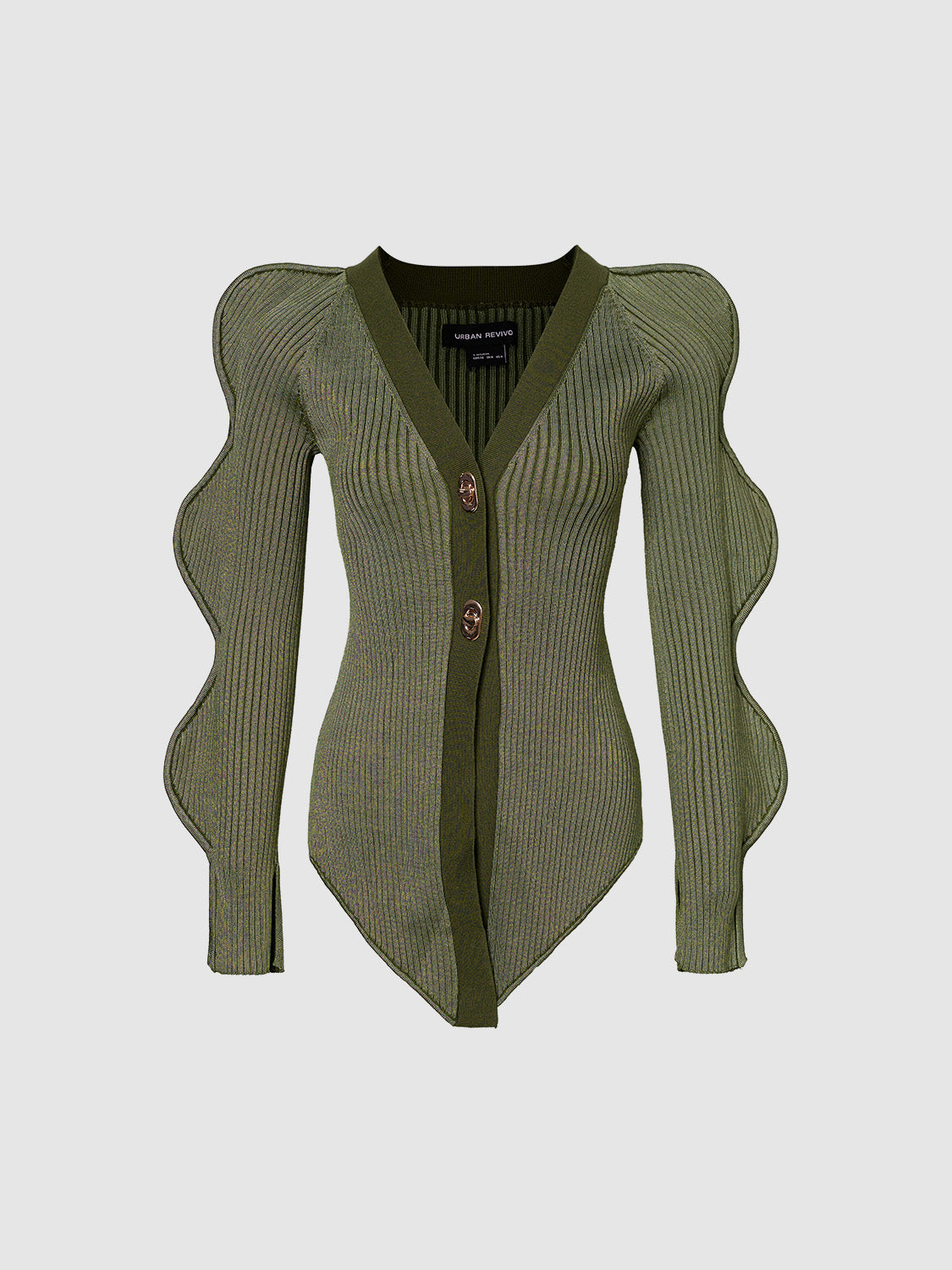 Wave Sleeve V-Neck Knitted Cardigan - Image 14