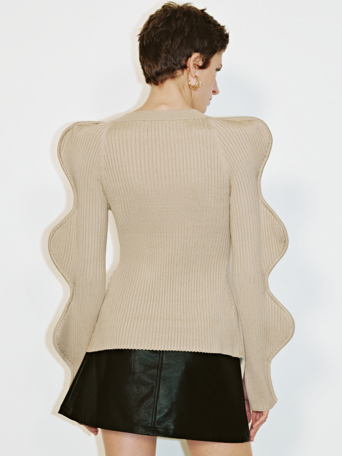 Wave Sleeve V-Neck Knitted Cardigan - Image 36