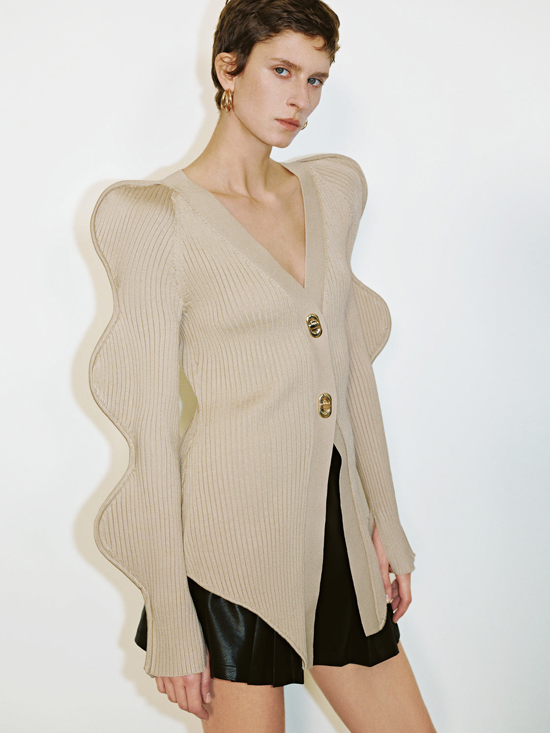 Wave Sleeve V-Neck Knitted Cardigan - Image 37