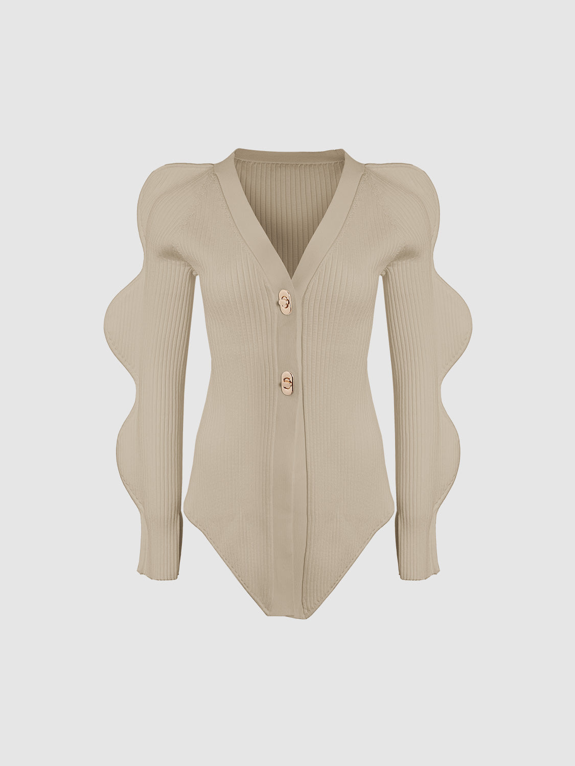 Wave Sleeve V-Neck Knitted Cardigan - Image 34