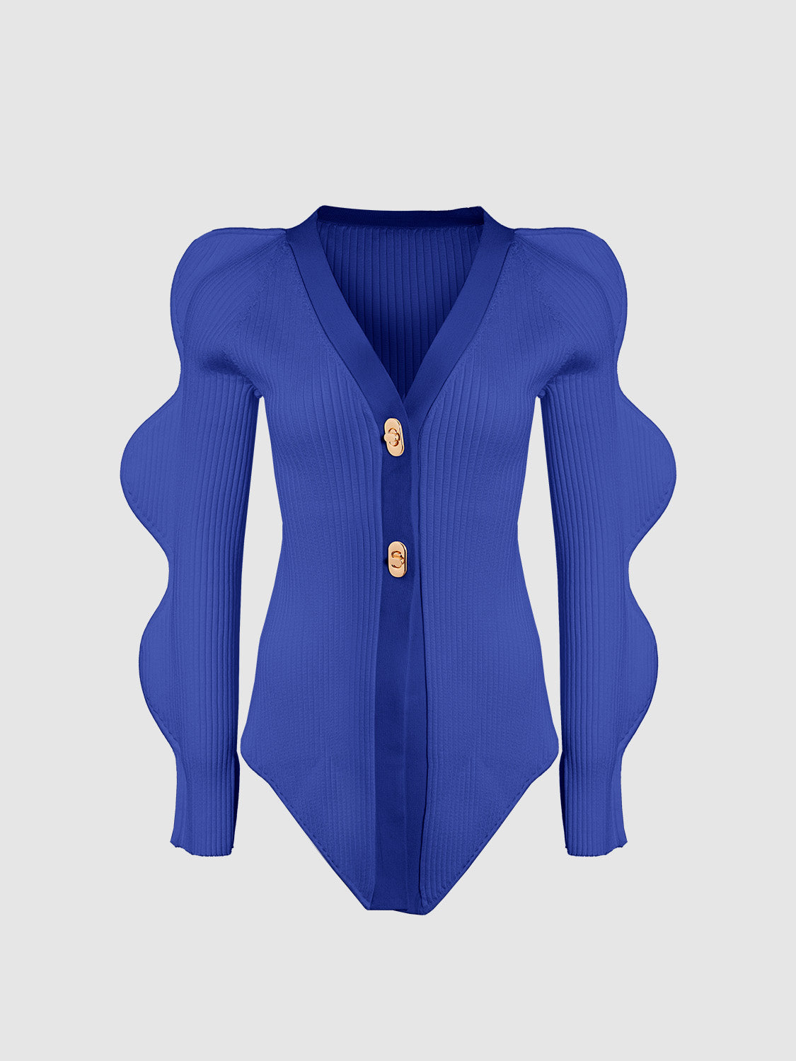 Wave Sleeve V-Neck Knitted Cardigan - Image 46