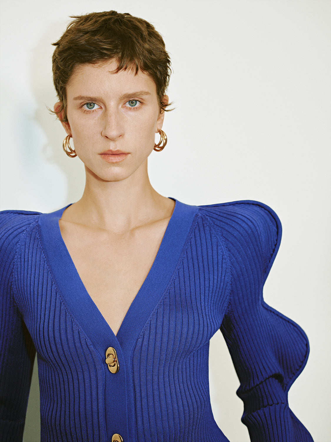 Wave Sleeve V-Neck Knitted Cardigan - Image 41