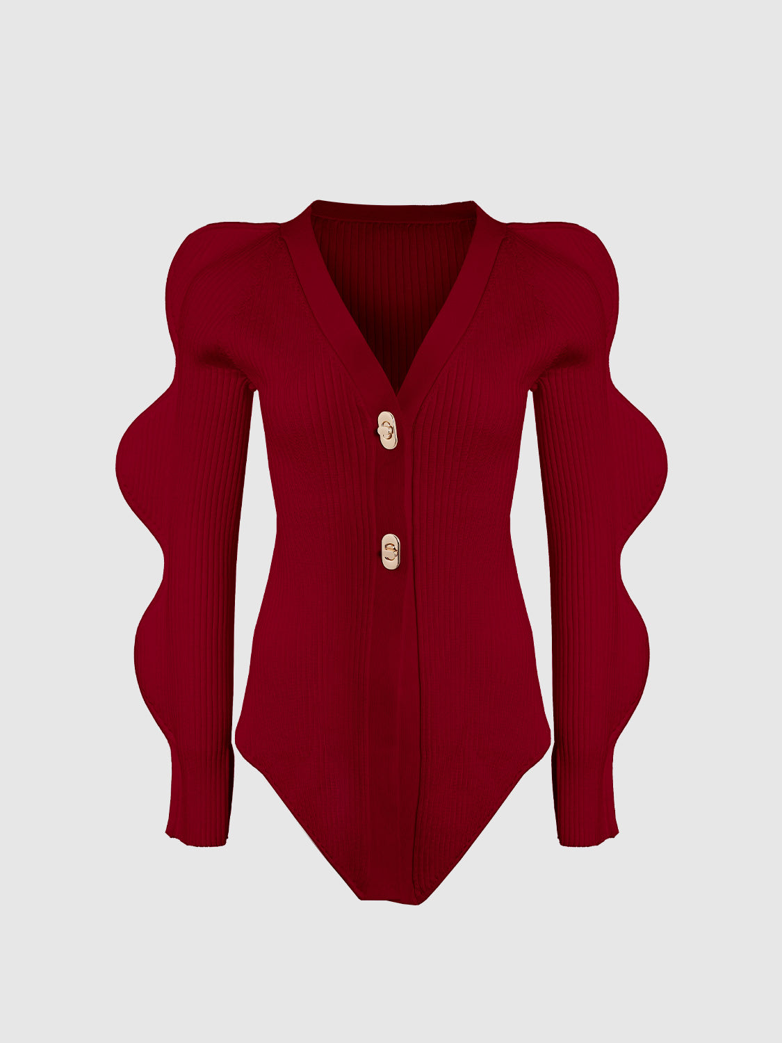 Wave Sleeve V-Neck Knitted Cardigan - Image 56