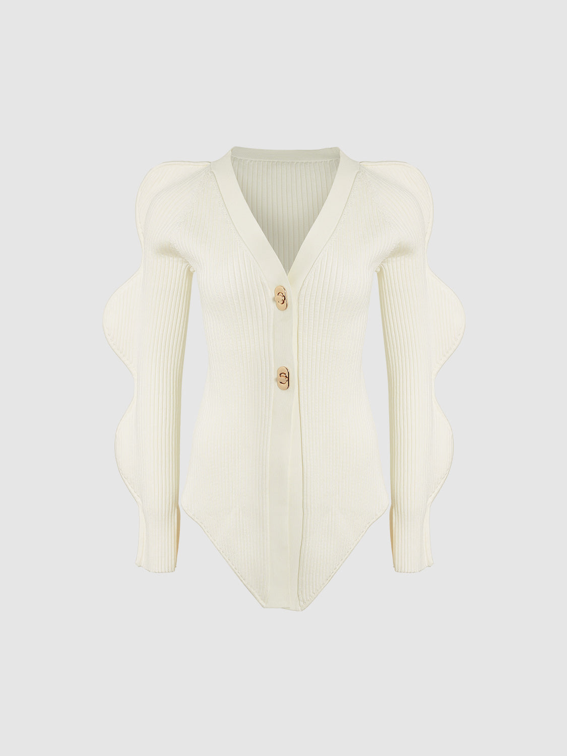 Wave Sleeve V-Neck Knitted Cardigan - Image 7