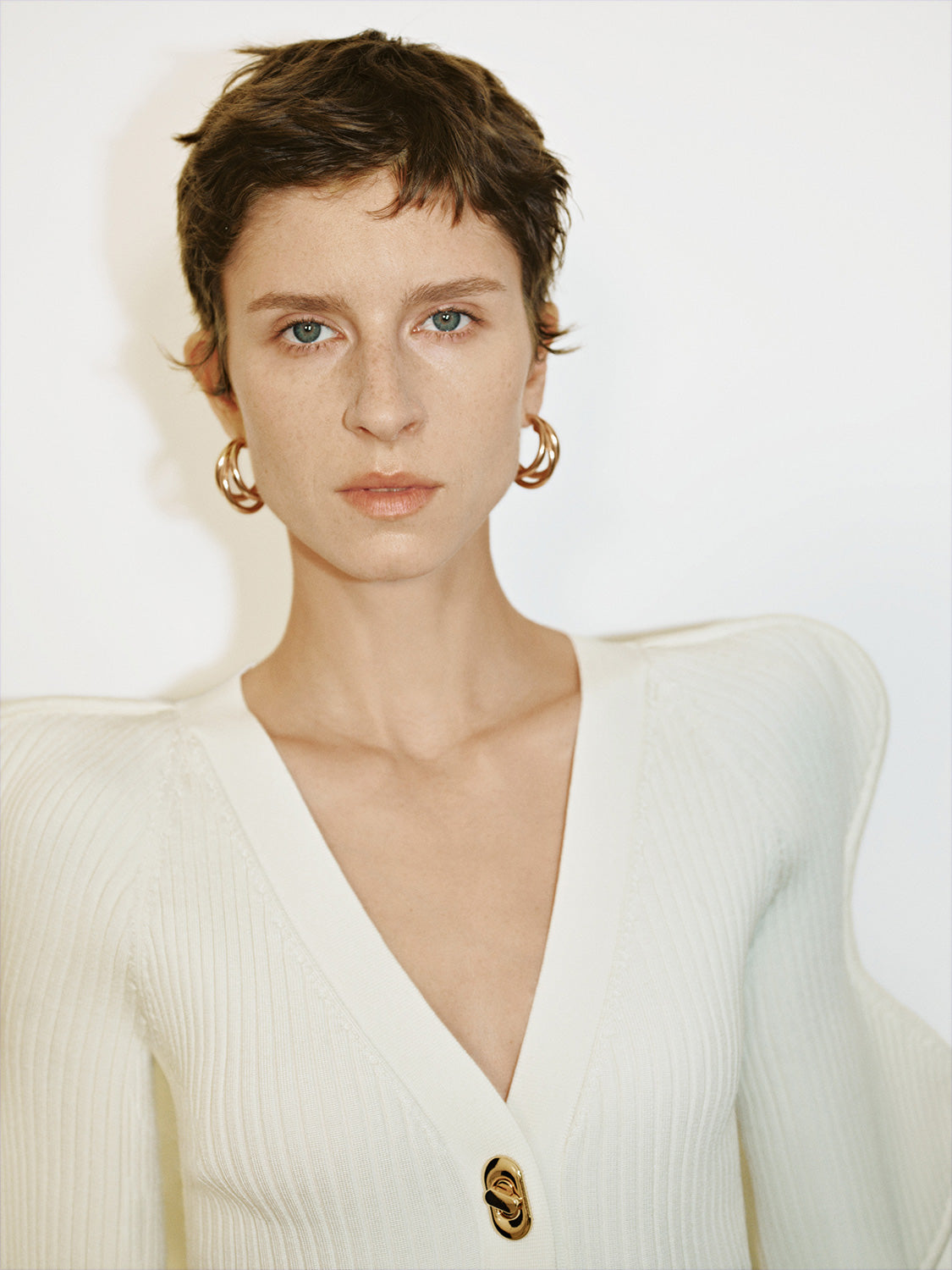 Wave Sleeve V-Neck Knitted Cardigan - Image 8