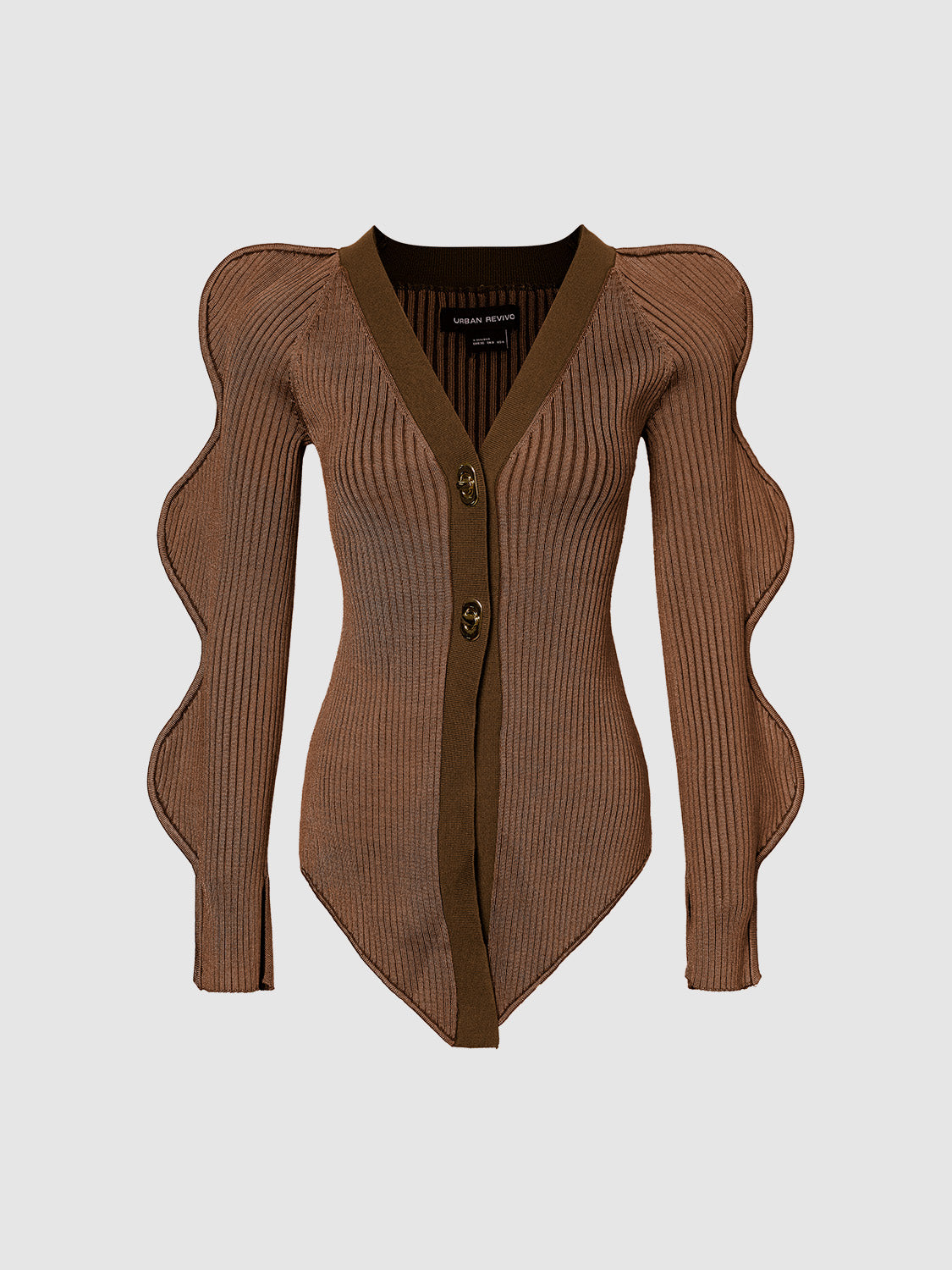 Wave Sleeve V-Neck Knitted Cardigan - Image 20