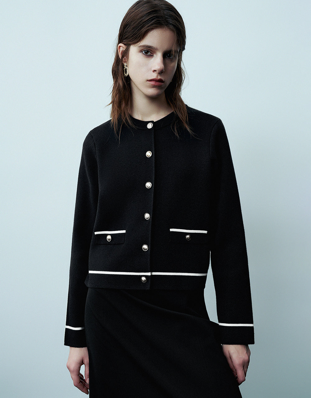 Crew Neck Knitted Cardigan With Fake Pockets - Image 18