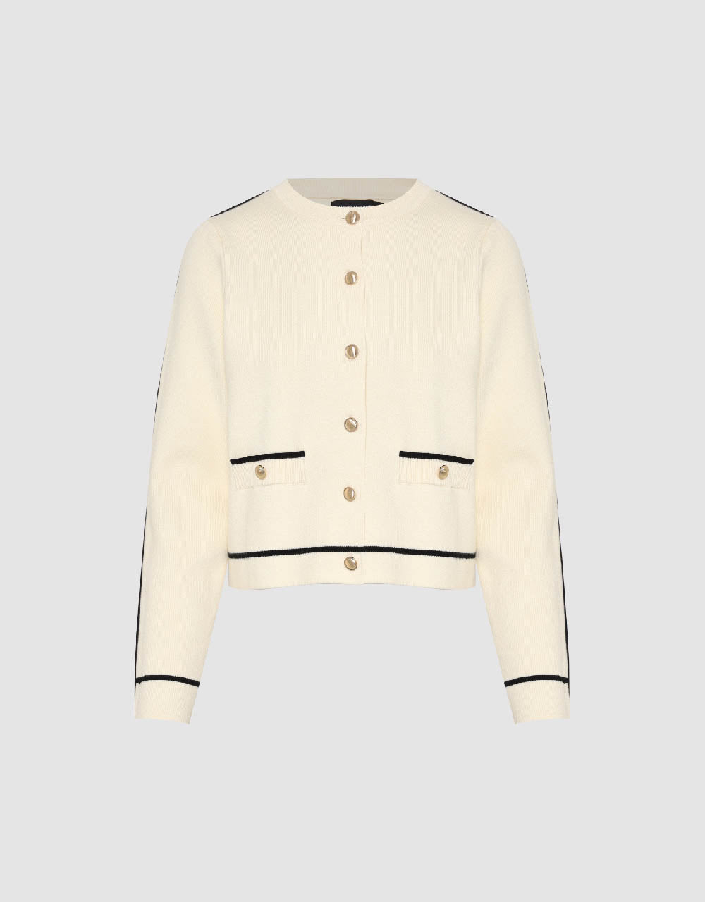 Crew Neck Knitted Cardigan With Fake Pockets - Image 2