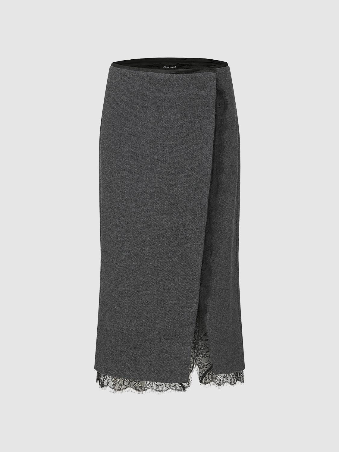 Wool Blend Overlap Detail Laced Midi Skirts - Image 2