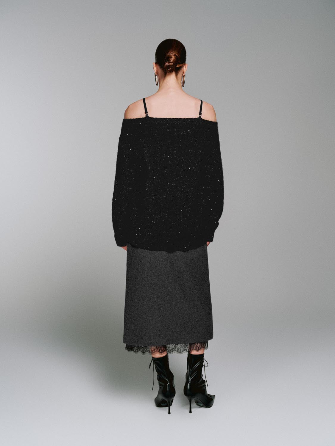Wool Blend Overlap Detail Laced Midi Skirts - Image 4