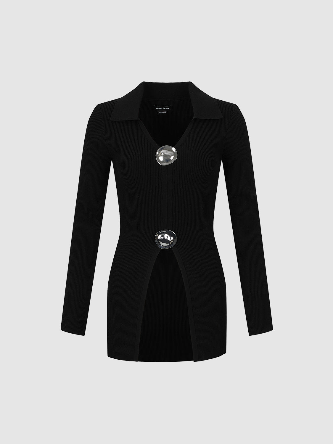 Fluid Metal Buttons Skinny Knitted Cardigan - Image 2