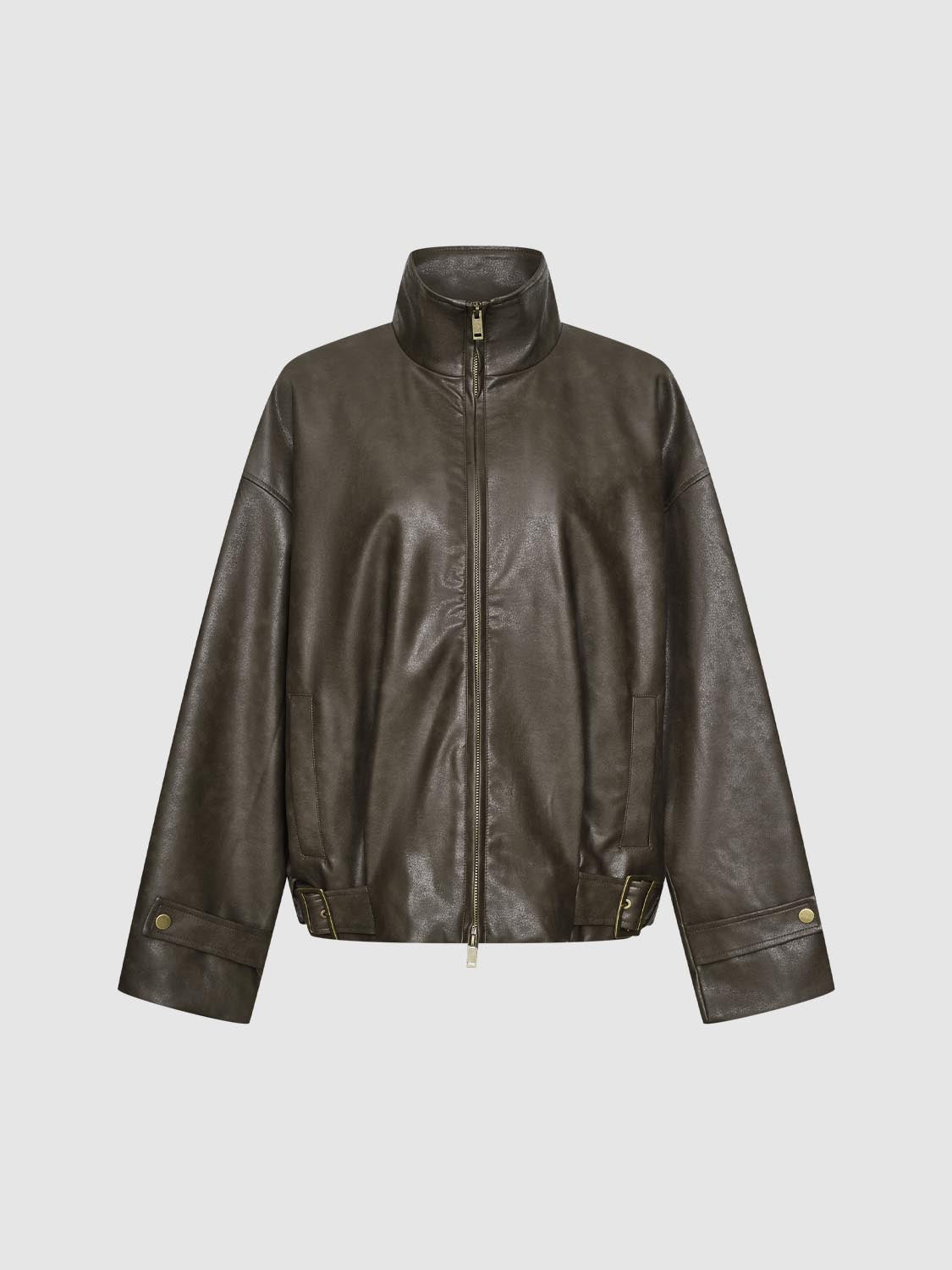 Faux Leather Stand Collar Jackets - Image 7