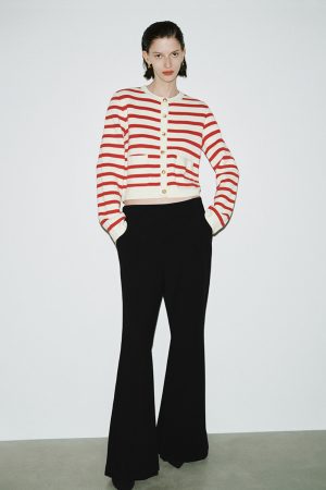 Striped Crew Neck Knitted Cardigan