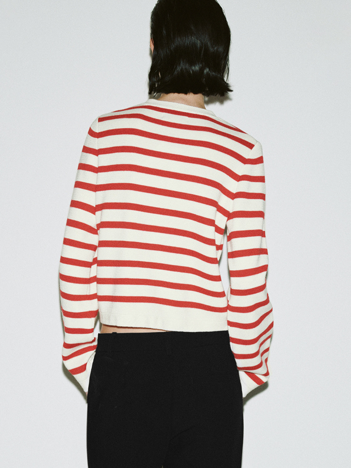Striped Crew Neck Knitted Cardigan - Image 2