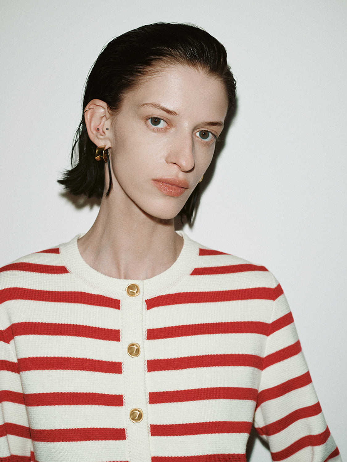 Striped Crew Neck Knitted Cardigan - Image 5