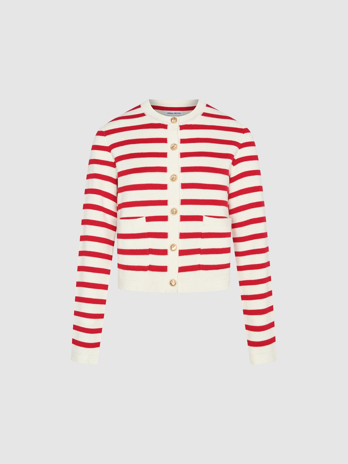 Striped Crew Neck Knitted Cardigan - Image 6